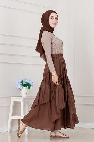 Sevitli Layered Botto Voile Skirt-Brown