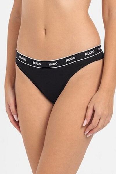 HUGO - Chiloți tanga cu logo, negri, XS