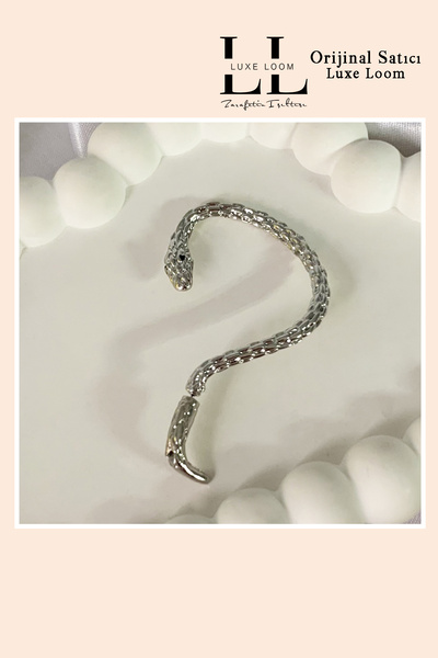 Luxe Loom Zarafetin Işıltısı Kadın Kararmayan Gümüş Renk Yılan Şeklinde Sol Kulak Üstü Tekli Küpe 001
