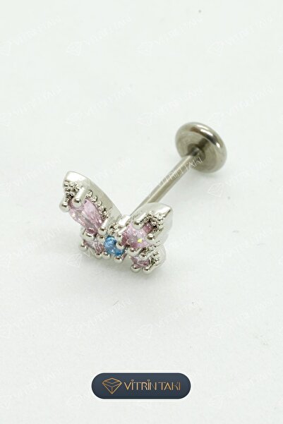 Çelik Kelebek figürlü Gümüş Renk Tragus Piercing