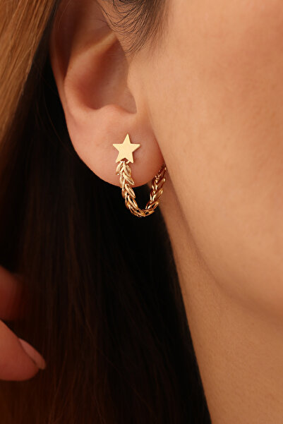 GENORO JEWEL 14 Ayar Altın Başak Sallantılı Yıldız Kadın Küpesi