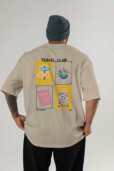 Ankhises Travel Club Back Printed Oversize T-Shirt Men Women 100% Cotton Crew Neck T-Shirt