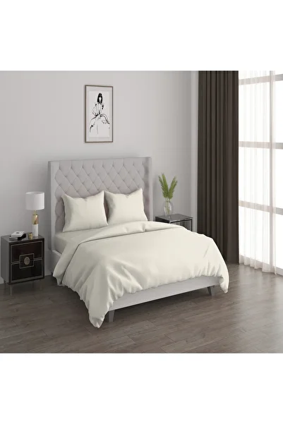 Boutique Blanche غطاء لحاف قطني مكون من 3 قطع، مقاس 260*200 سم، عدد الخيوط 300، لون أبيض عاجي