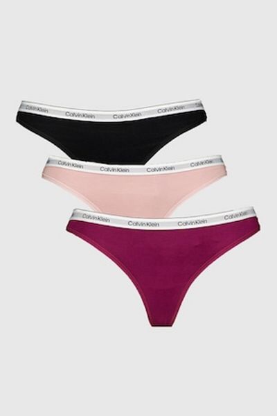Calvin Klein , Set of thong panties with logo - 3 pairs, Black, Nude, Plum Violet, L