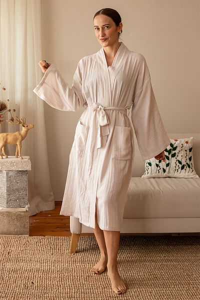 vivamaison Μπουρνούζι Unisex κιμονό 2 στρώσεων μουσελίνας 100% βαμβάκι, αναπνεύσιμο και ελαφρύ ύφασμα