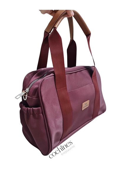 glowfit Portofel din țesătură Buzzy din satin moale de mărime mare pentru femei, roșu Claret, The Totebag, geantă de umăr și de braț