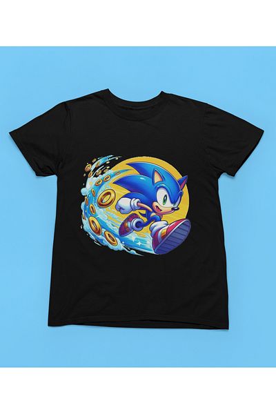 MAGORS Tricou pentru copii cu imprimeu SONIC Style-X, 100% BUMBAC, NEGRU, ALB, ROȘU, GALBEN