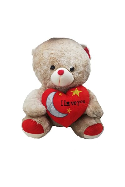 Shop Carnaval Urs de plus crem cu inima rosie - 40 cm