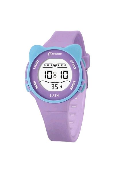 MİNGRUİ Purple children's watch with cat design, waterproof