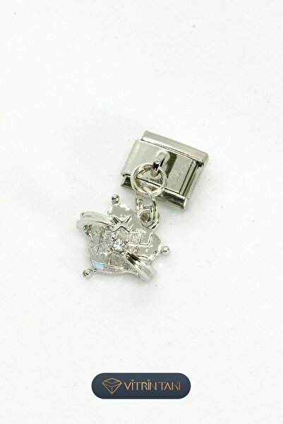 Çelik Kalp Figürlü Gümüş Renk İtalyan Bileklik Charm