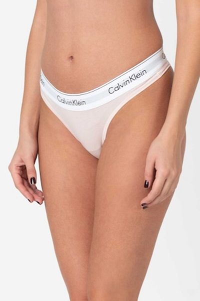 Calvin Klein Tanga pentru femei din amestec de modal cu bandă cu logo, roz pastel/alb, XS