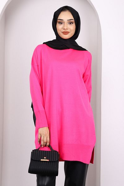 İmajButik تونيك تريكو فضفاض مرسيريزد باللون الفوشيا