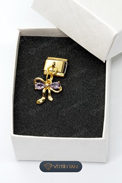 Çelik Fiyonk Figürlü Altın Renk İtalyan Bileklik Charm