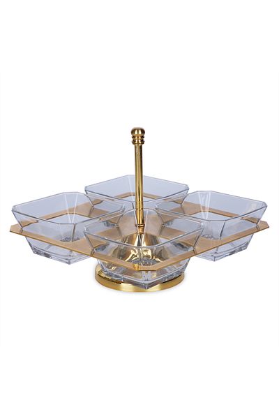Vadi Gold Metal Body 5 Compartment Glass Bowl Presentation Bowl Snack Bowl Turkish Delight Bowl Treats Sugar Bowl Breakfast