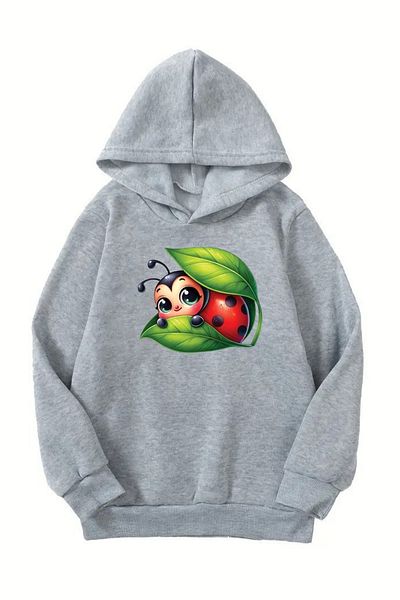 CLAYES Unisex Gray Children's Hooded Sweatshirt – Ates Bocegi Printed, Thick Fabric with Hood