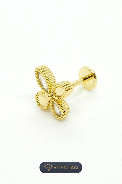 Çelik Yonca Figürlü Altın Renk Tragus Piercing