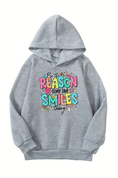 CLAYES Unisex γκρι παιδικό φούτερ με κουκούλα – Έντυπο Reason Smile, χοντρό ύφασμα