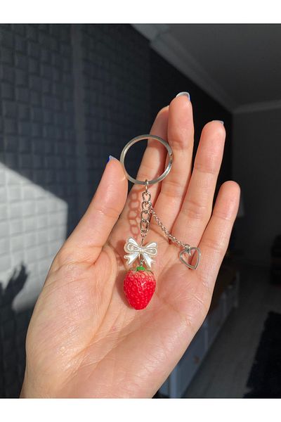 Pinky Lady Coquette Keychain with Strawberry Heart