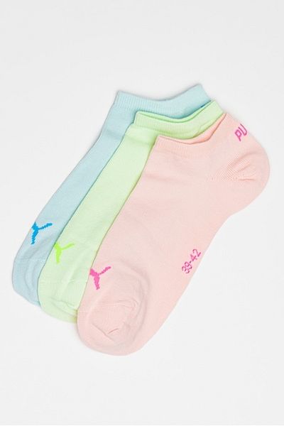 Puma - Set of unisex ankle socks - 3 pairs, Lavender Blue, Pastel Pink, Lime Green, Size 35-38