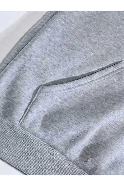 caddekombin Semi Leopard Floral Printed Hooded Pocket Gray Sweatshirt with Wool Inside