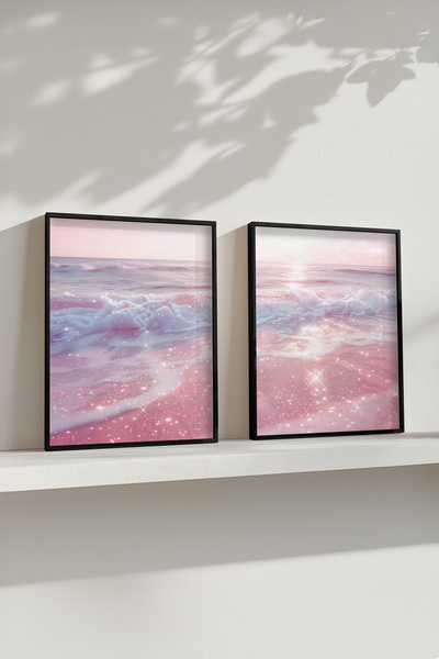 STARYUNA Set de 2 picturi cu vedere la mare cu rama din lemn negru Yuna77