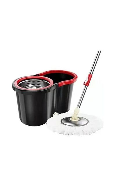 FEN Rotating Mop Set with Bucket, Plastic and Microfiber, 8L Capacity, Black/Red