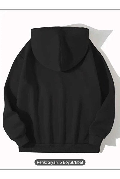 caddekombin Hanorac negru din bumbac cu glugă și buzunar cu imprimeu cu frunze de palmier