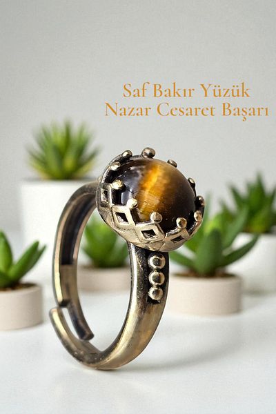 NBS Beautiful Naturel Stones Ring Pure Copper Adjustable Tiger Stone Special Design (Daily, Gift, Special Occasions)