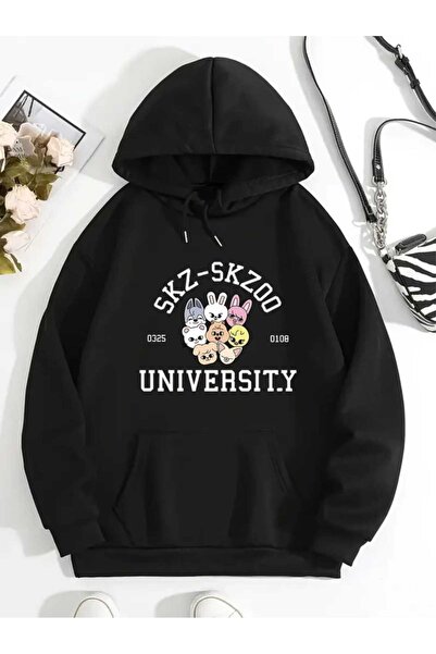 caddekombin Φούτερ με κουκούλα SK-ZOO University, βαμβακερό μαύρο φούτερ με τ...