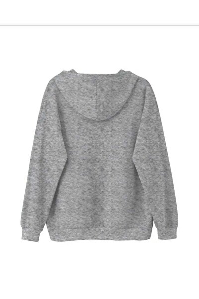caddekombin Perfectly Imperfect Printed Hooded Pocket Gray Sweatshirt with Wool Inside