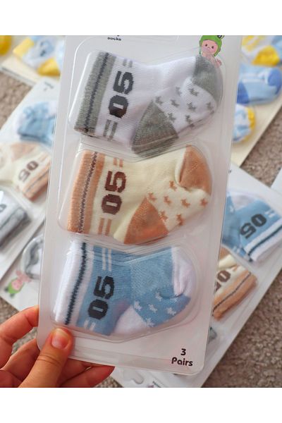 TinyAlp 3 Pack Newborn Organic Cotton Soft Baby Soft Colored Socks