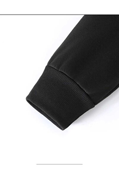 caddekombin Man Struggles Printed Hooded Pocket Inside Wool Black Sweatshirt