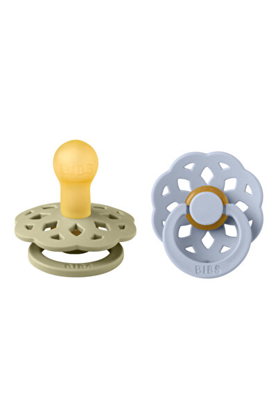 Bibs - Set de 2 suzete Boheme din latex, tetină rotundă, 0 luni + - Kaki/Albastru prăfuit