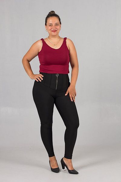 Truva XXL Plus Size Tightening Front Zipper Steel Combed Black Leggings