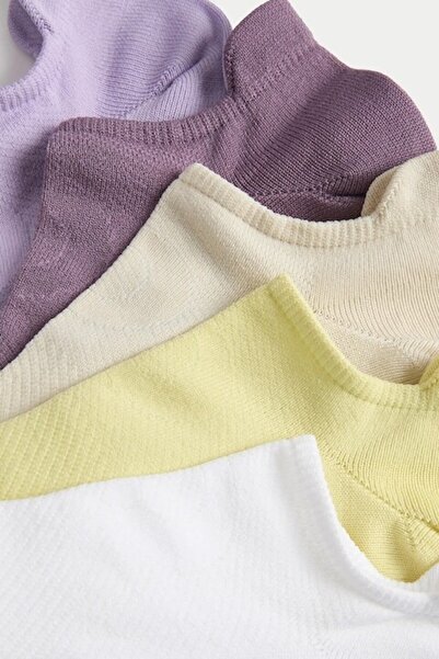Marks & Spencer , Set of ankle socks - 5 pairs, White, Yellow, Violet, 3-5