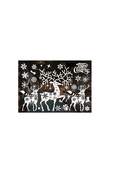 Yisscen Set 2 autocolante pentru fereastra cu motiv Craciun Yisscen, 50 x 70 cm, alb, negru