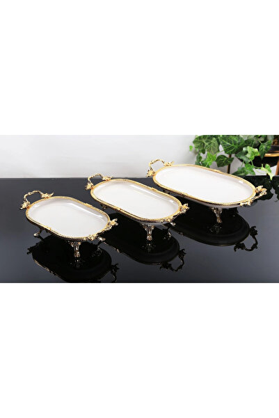 AlyaHomeAksesuar 3 Piece Oval Porcelain Presentation Set with Metal Frame