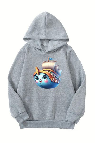 CLAYES Unisex γκρι παιδικό φούτερ με κουκούλα – ΕΚΤΥΠΩΜΕΝΟ ΑΠΟΣΤΟΛΗ, Χοντρό ύφασμα με αναστολή