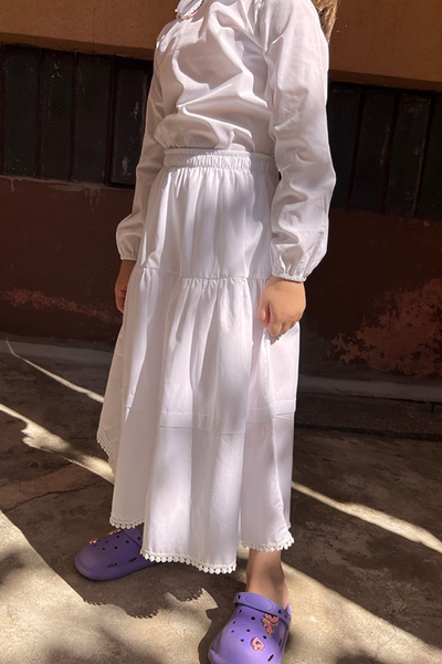 Masnu Çocuk Girl's Gathered Hijab Laced Long Skirt