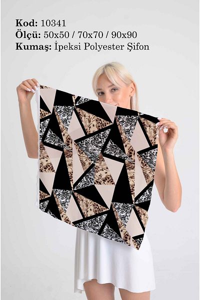 DESENİX وشاح بطبعة الفهد والأشكال الهندسية |   50x50 - 70x70 - 90x90 سم |   شيفون بوليستر حريري