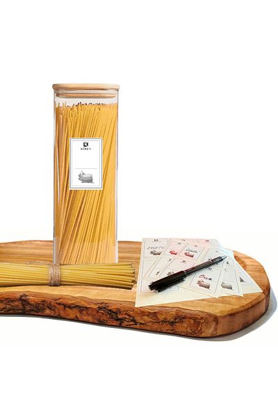 Köken Recipient pentru depozitarea alimentelor 2L, borcan din sticlă borosilicată, cutie de depozitare, capac din bambus, autocolante, marker