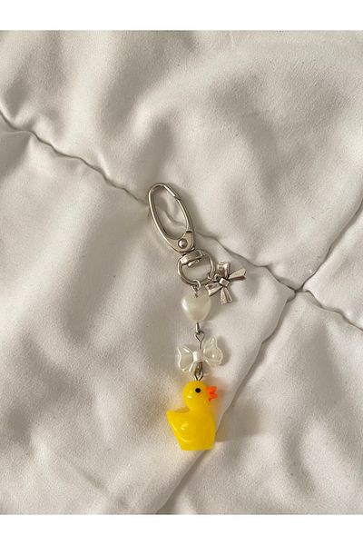 Pinky Lady Duck Coquette Bow Keychain