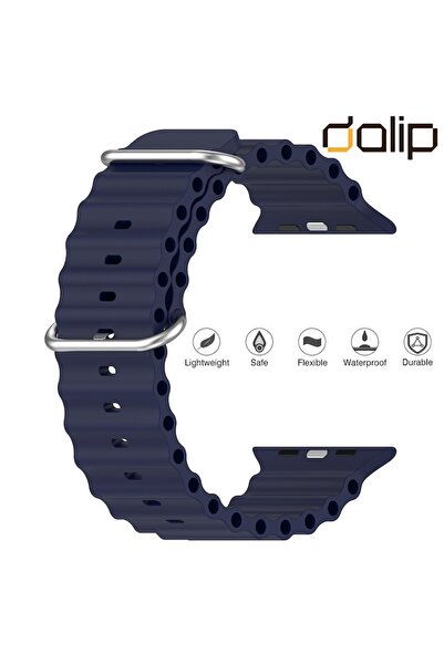 dalip Curea pentru Apple Watch 1 - 8 - SE, 42 - 49 mm, BuckleSteel, Silicon, Bleumarin