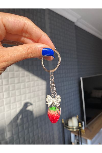 Pinky Lady Coquette Keychain with Strawberry Heart