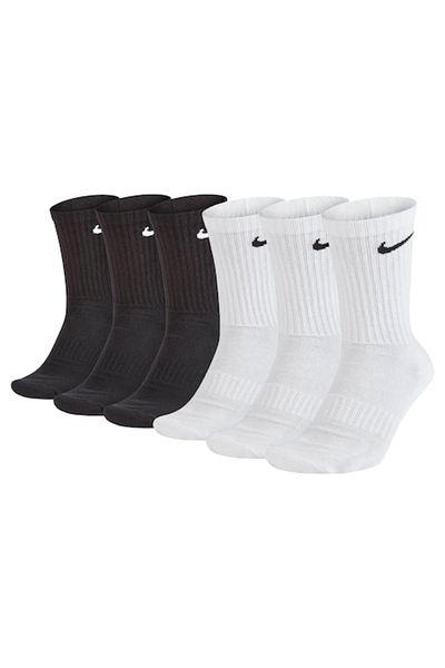 Nike , Set of long unisex socks with monogram design - 6 pairs, Black, White, 34-38