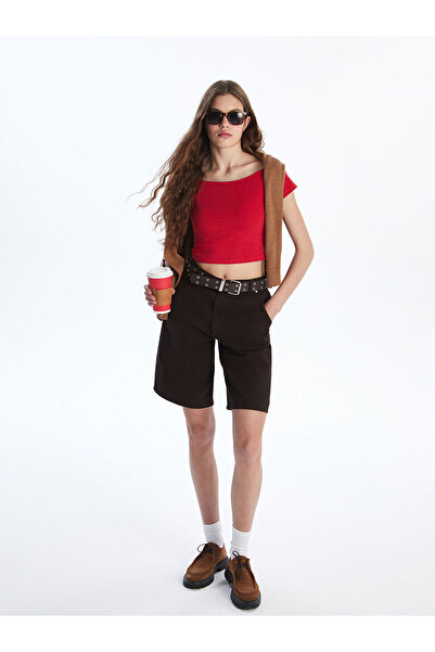 LC Waikiki شورت جينز برمودا بني اللون للنساء