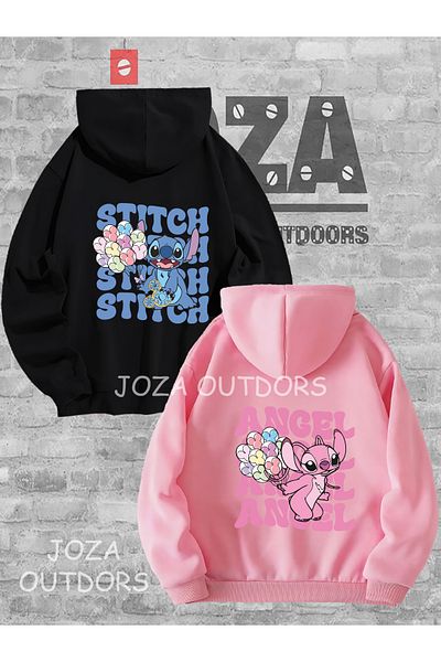 Joza Outdoors Femei Bărbați Nou Lilo Stitch Spate Imprimat Cuplu Iubitor Combinație Hanorac cu glugă Set de 2