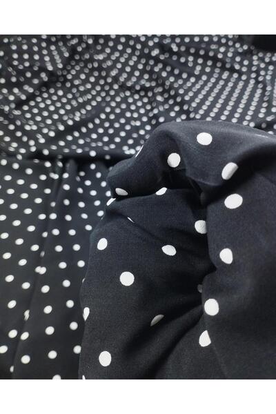 Kumaş Parça Voile de viscoză cu buline albe peste negru (lățime 130 cm x lung...