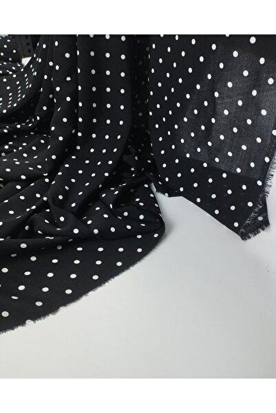 Kumaş Parça Voile de viscoză cu buline albe peste negru (lățime 130 cm x lung...