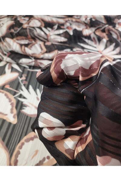 Kumaş Parça شيفون ساتان بألوان السلمون البني على أسود (العرض 160 سم × الطول 190 سم)